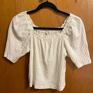 #92-MADEWELL-Women's White Knit Pointelle Peasant Top Stretch Square Neckline